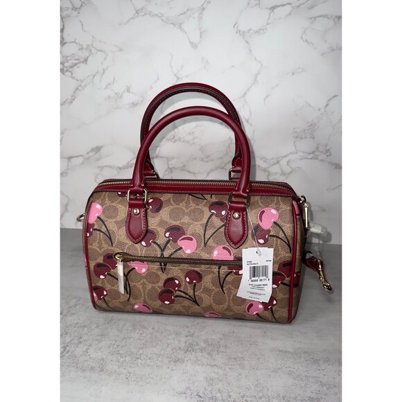 Coach Rowan Satchel Bag in Signature Canvas with cherry print - Picture 4 of 13
